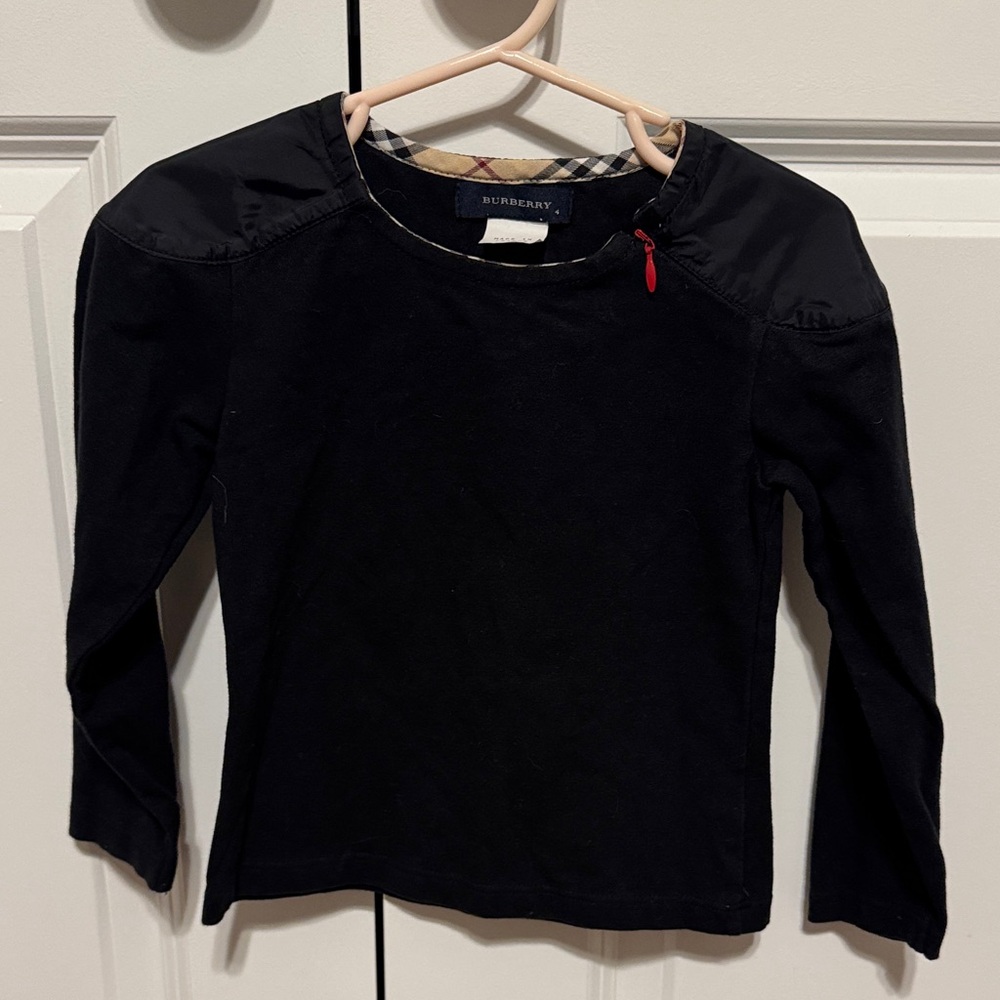 Burberry Kids Black Long Sleeve Top wit zip accent